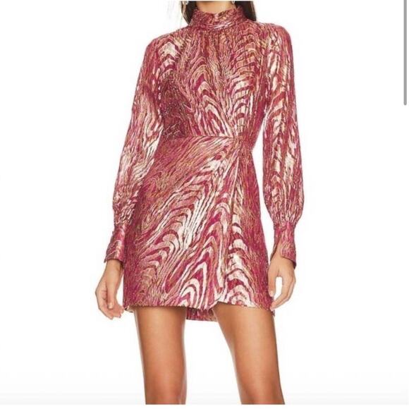 NWT Jonathan Simkhai Halen Ruched Metallic fil coupé silk-blend moire Dress - Picture 6 of 12